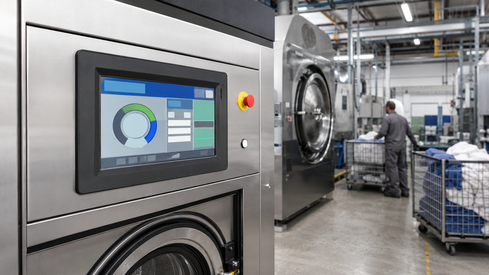 Industrial laundry equipment with an embedded TFT HMI