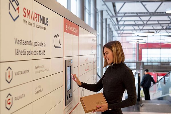 Touchscreen parcel locker used for package collection Touchscreen parcel locker used for package collection