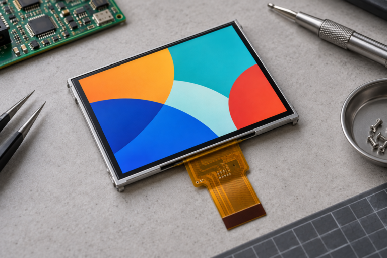 Unbranded color LCD module on an engineering workbench