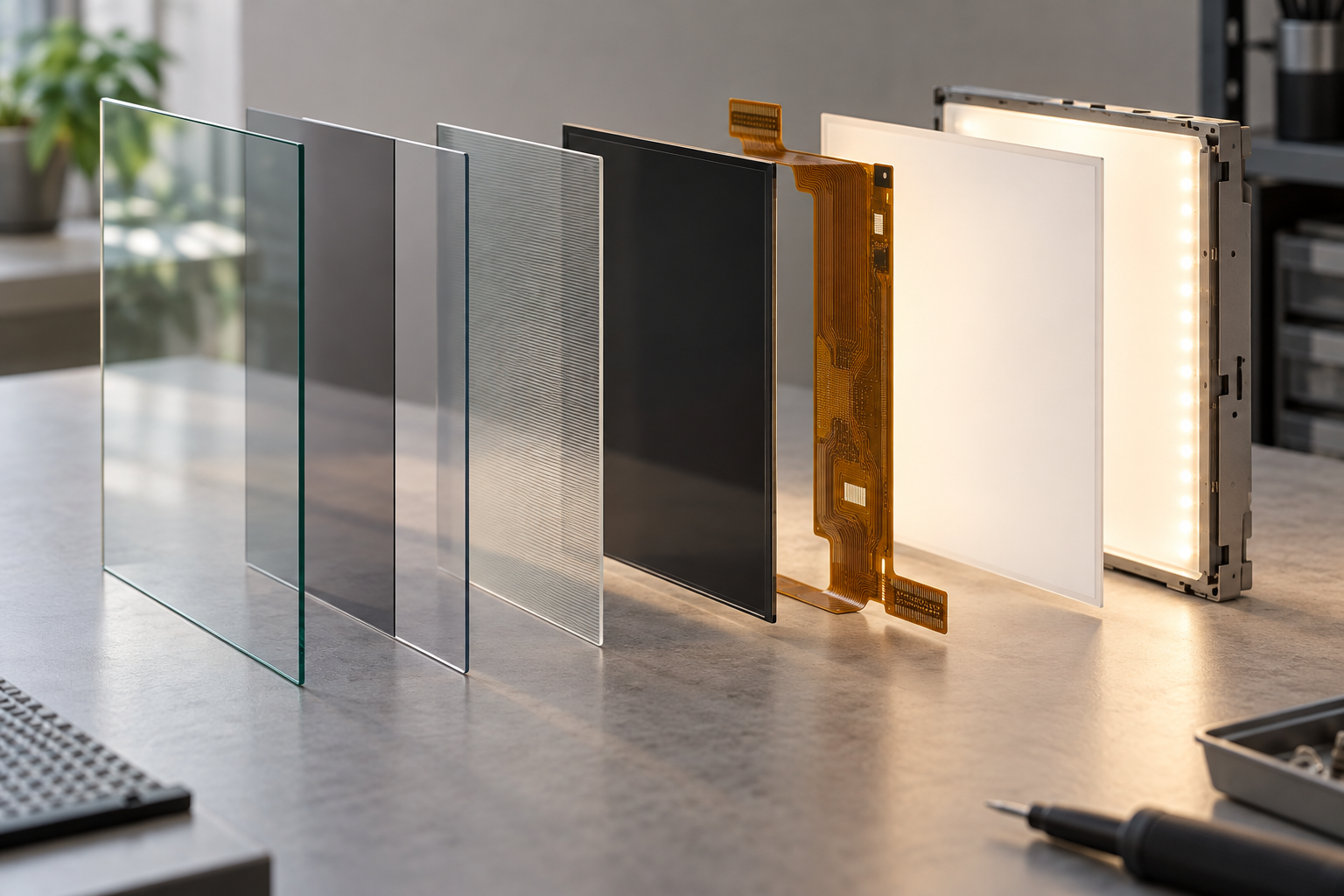 Konzeptionelle Anordnung von Display-Schichten und einer Hintergrundbeleuchtung