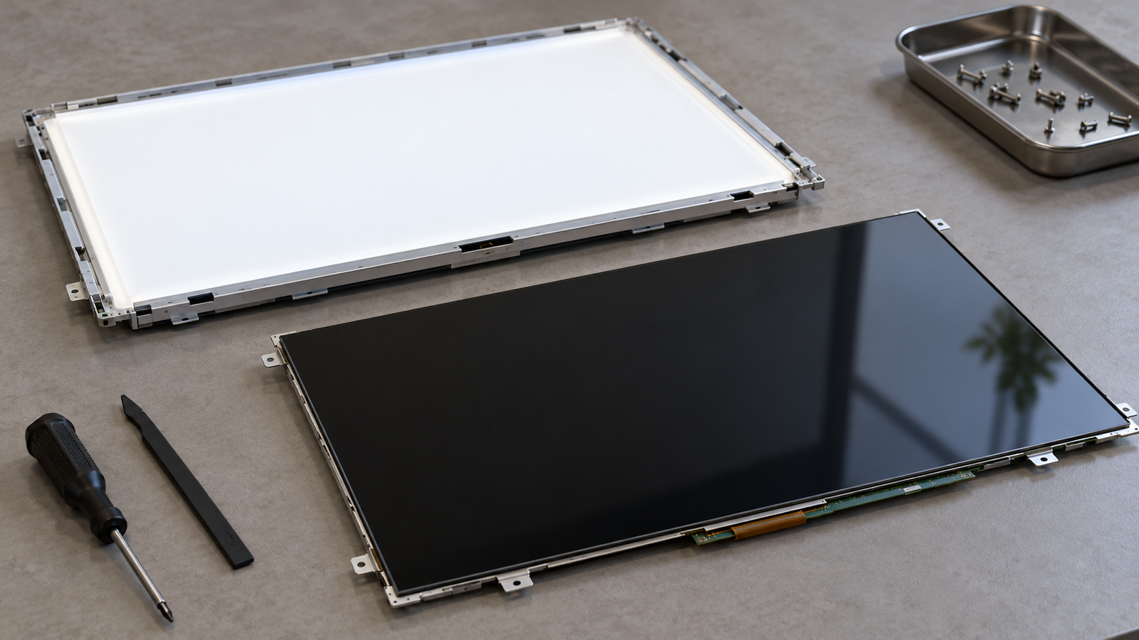 LCD backlight Separate LCD panel and backlight in a conceptual workbench scene